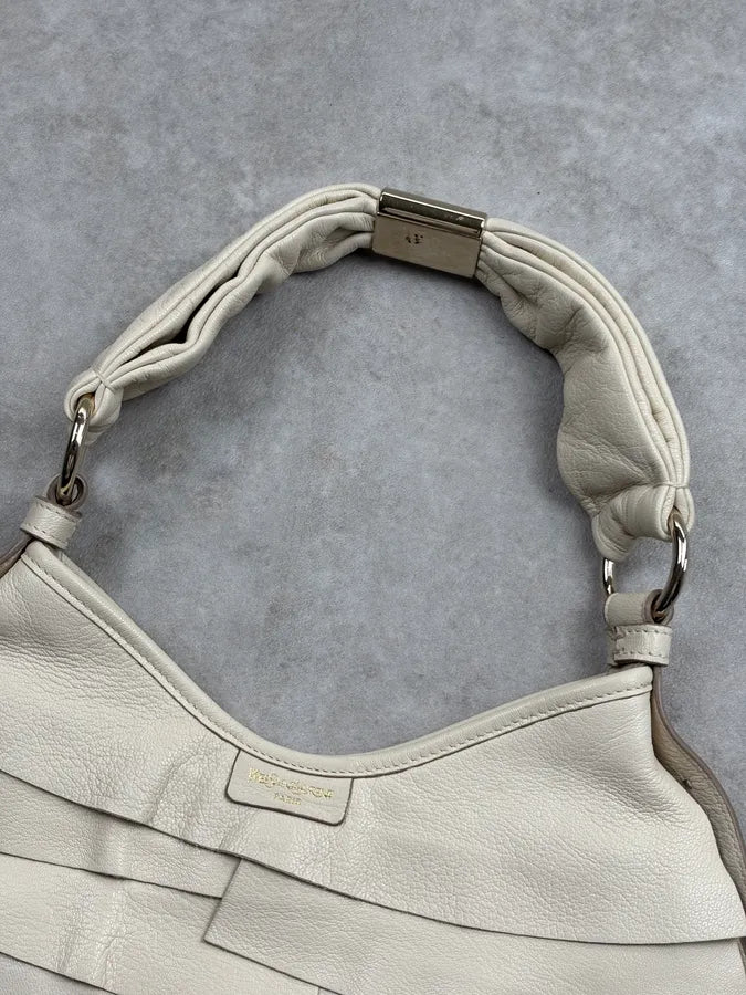 Yves Saint Laurent Cream Leather Ruffle Handle Bag yrLXTJd 3