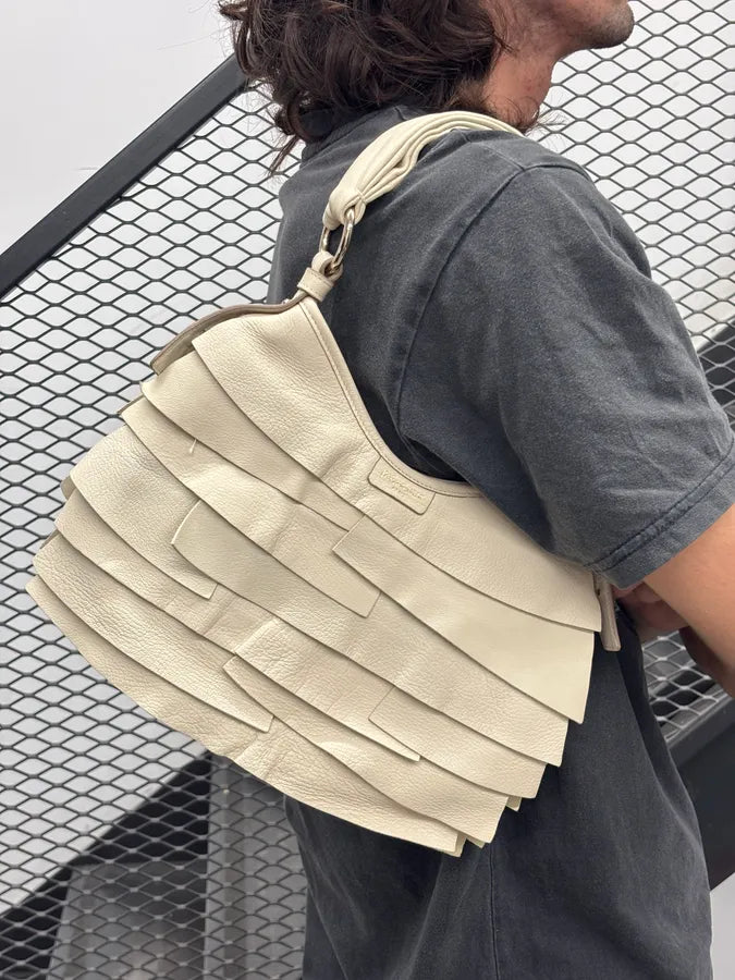 Yves Saint Laurent Cream Leather Ruffle Handle Bag yrLXTJd 2