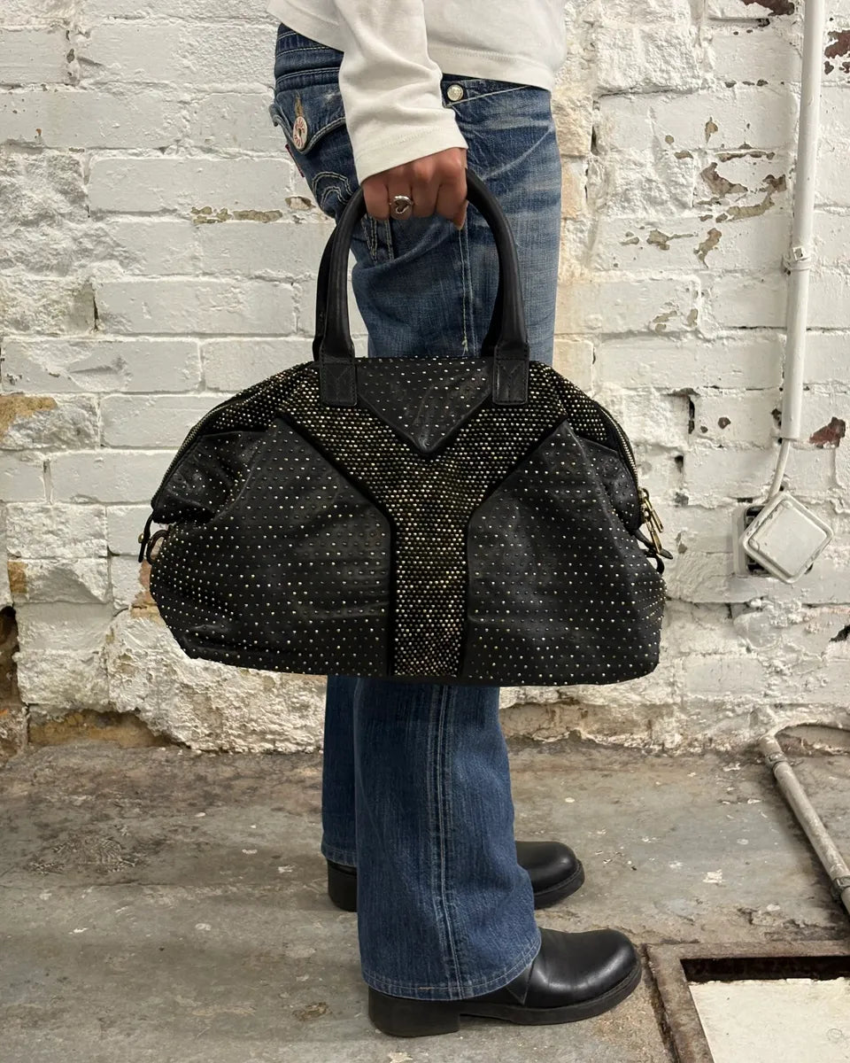 Yves Saint Laurent Easy Black Leather Studded Handle Bag zvulwJz 0