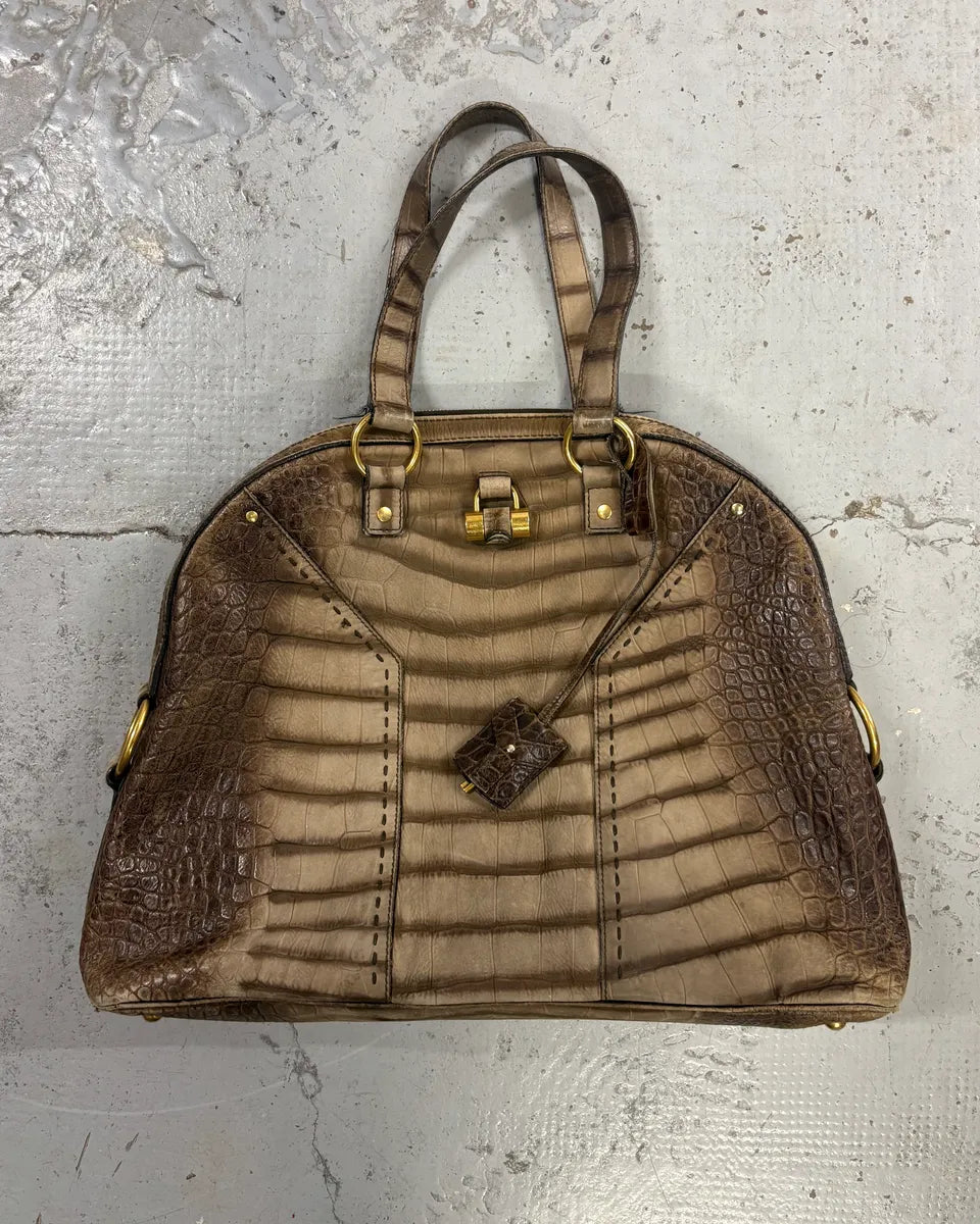 Yves Saint Laurent Easy Muse Crocodile Effect Gradient Brown Leather Bag AMBErjf 0
