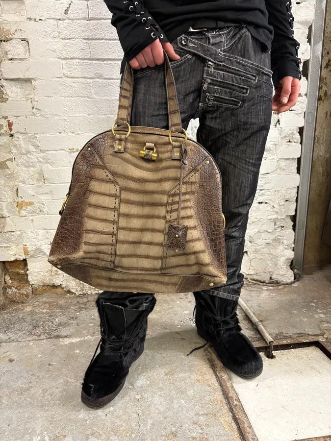 Yves Saint Laurent Easy Muse Crocodile Effect Gradient Brown Leather Bag AMBErjf 1