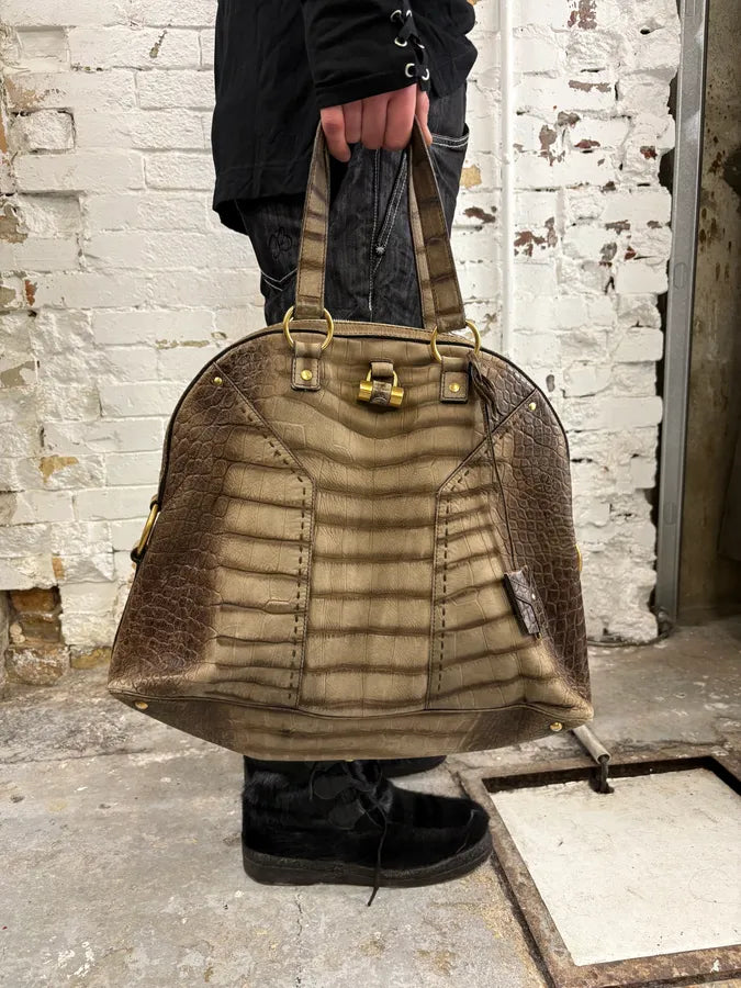 Yves Saint Laurent Easy Muse Crocodile Effect Gradient Brown Leather Bag AMBErjf 2