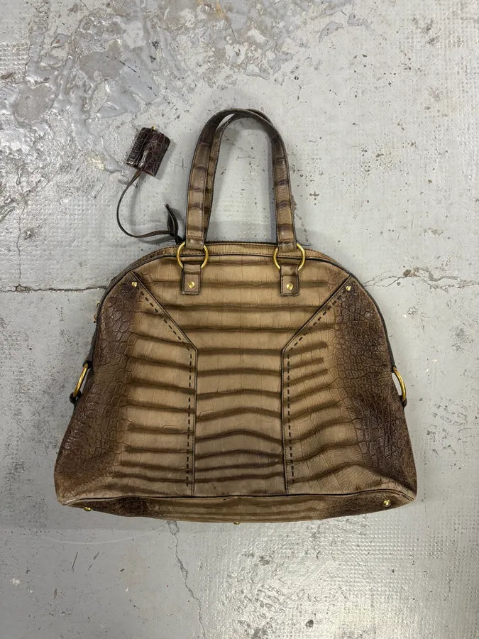 Yves Saint Laurent Easy Muse Crocodile Effect Gradient Brown Leather Bag AMBErjf 3