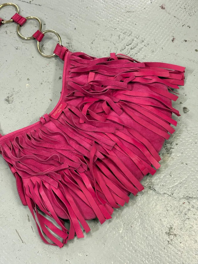 2000s Yves Saint Laurent Fuchsia Pink Suede Fringe Hobo Bag uqJGsYV 6