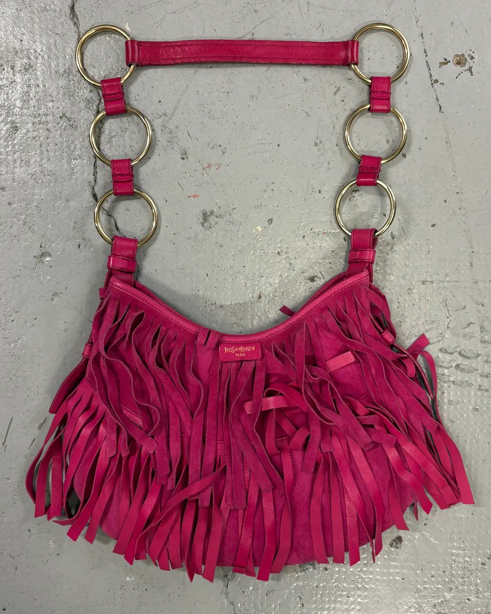 2000s Yves Saint Laurent Fuchsia Pink Suede Fringe Hobo Bag uqJGsYV 0