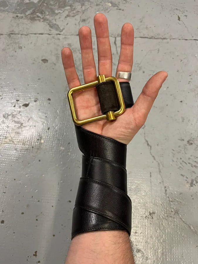 Yves Saint Laurent Golden Buckle Black Leather Belt xKBPDqr 0