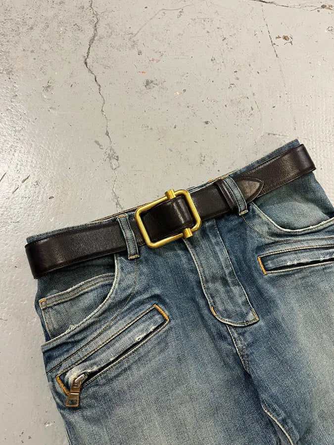 Yves Saint Laurent Golden Buckle Black Leather Belt xKBPDqr 1