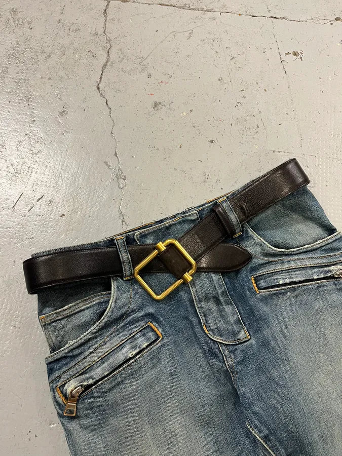 Yves Saint Laurent Golden Buckle Black Leather Belt xKBPDqr 2