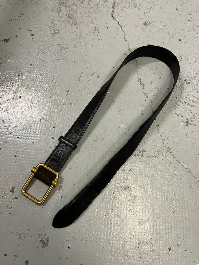 Yves Saint Laurent Golden Buckle Black Leather Belt xKBPDqr 3