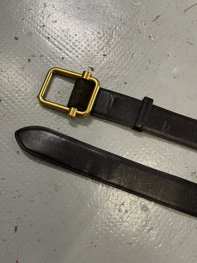 Yves Saint Laurent Golden Buckle Black Leather Belt xKBPDqr 4