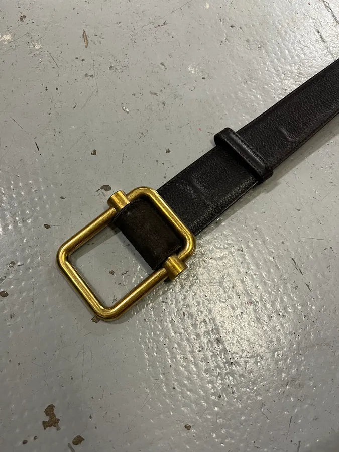 Yves Saint Laurent Golden Buckle Black Leather Belt xKBPDqr 5