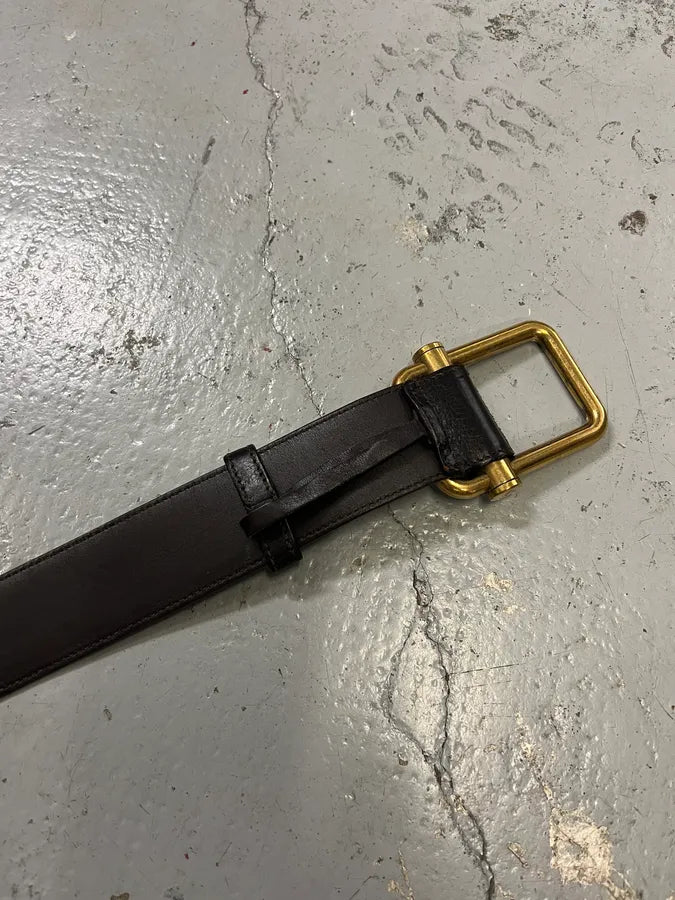 Yves Saint Laurent Golden Buckle Black Leather Belt xKBPDqr 7