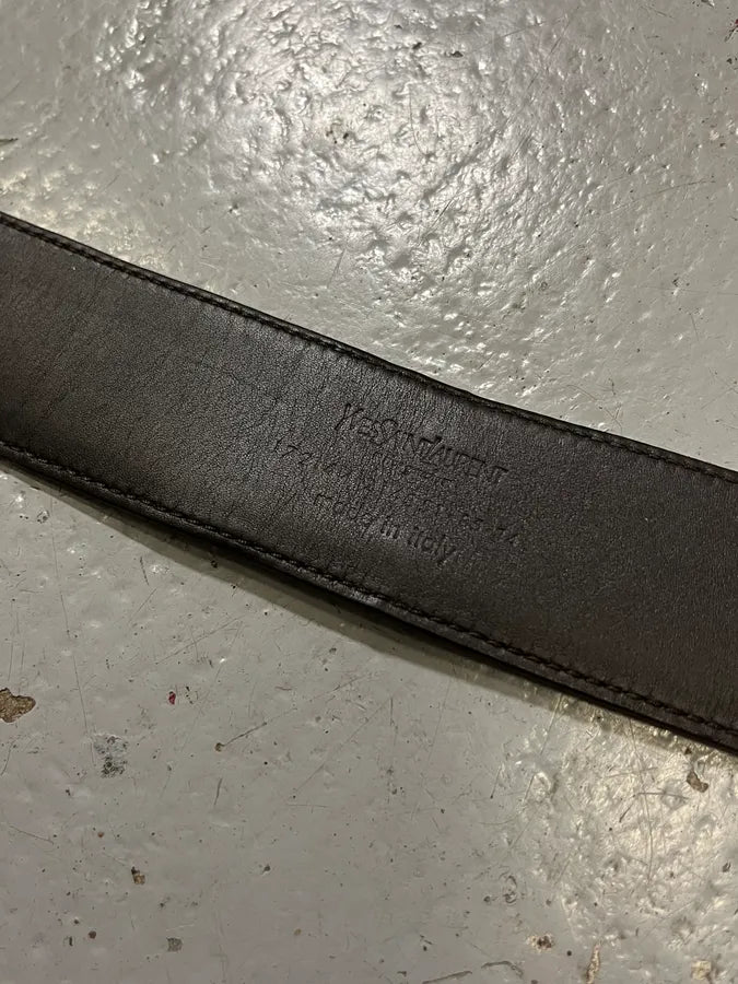 Yves Saint Laurent Golden Buckle Black Leather Belt xKBPDqr 8
