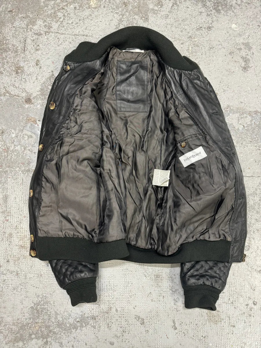 Yves Saint Laurent Green Bomber Leather Jacket ENGLFEv 4