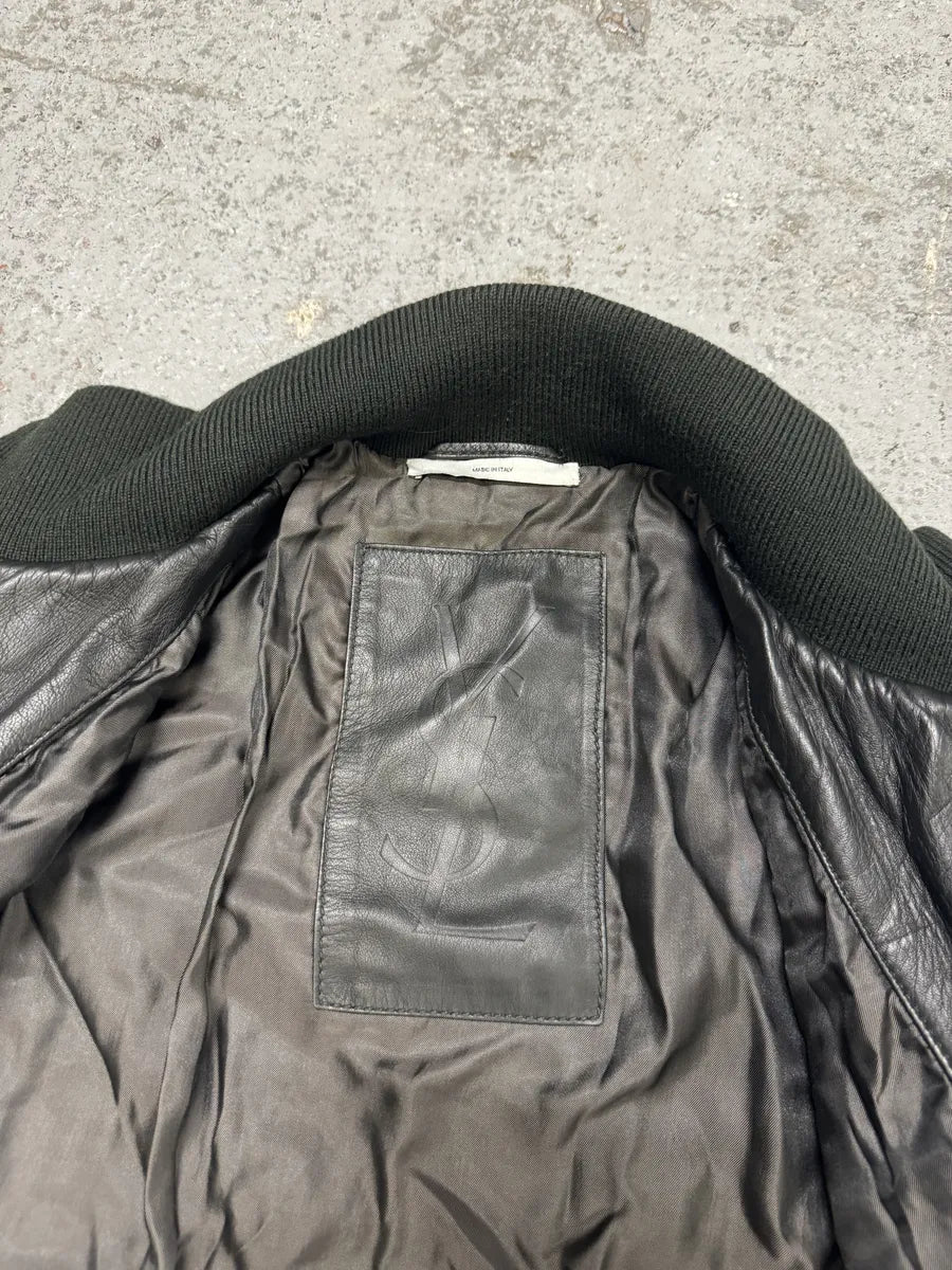 Yves Saint Laurent Green Bomber Leather Jacket ENGLFEv 6