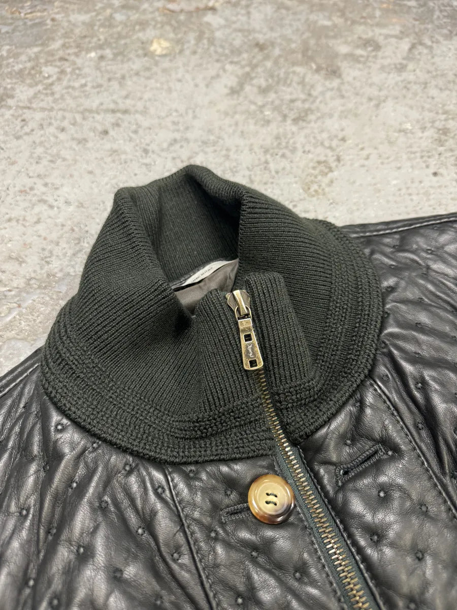 Yves Saint Laurent Green Bomber Leather Jacket ENGLFEv 7