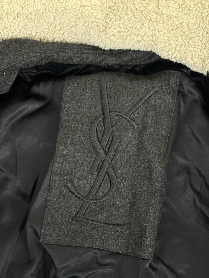 AW2010 Yves Saint Laurent Grey Wool Single-Breasted Fur Collar Jacket XuLcbTJ 9