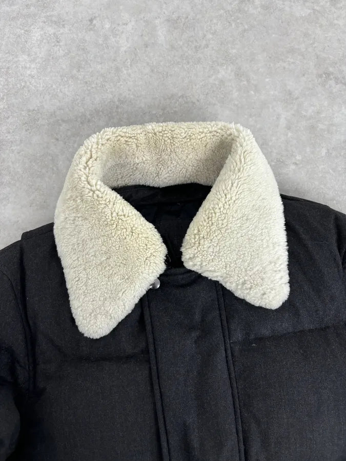 AW2010 Yves Saint Laurent Grey Wool Single-Breasted Fur Collar Jacket XuLcbTJ 3