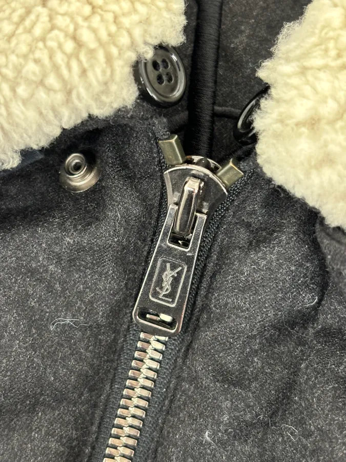 AW2010 Yves Saint Laurent Grey Wool Single-Breasted Fur Collar Jacket XuLcbTJ 7