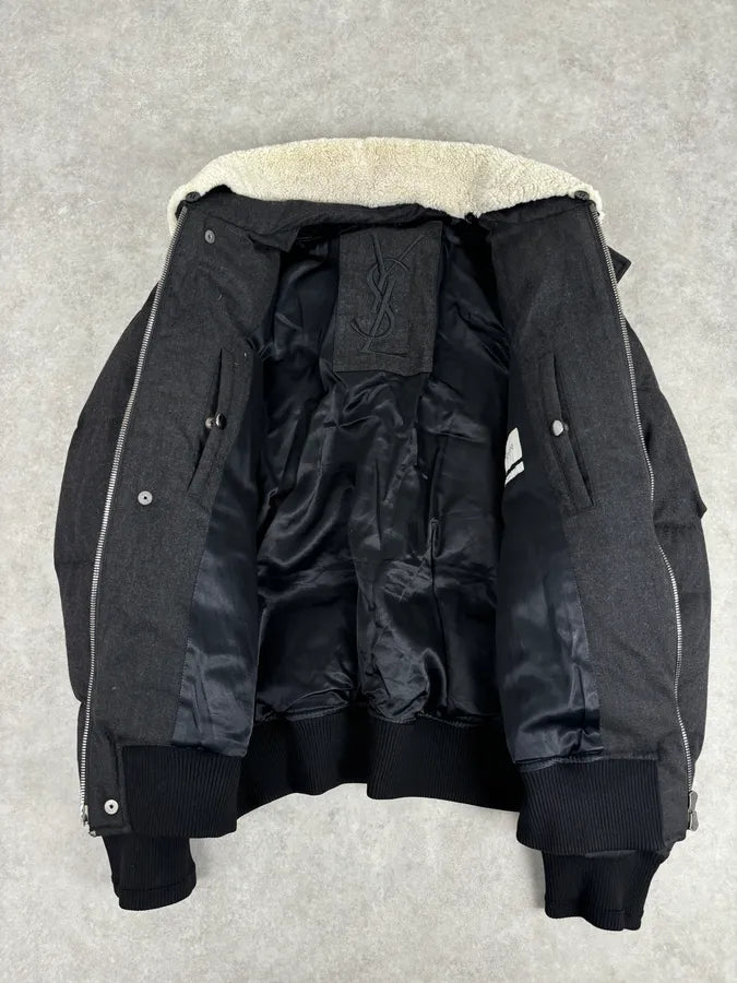 AW2010 Yves Saint Laurent Grey Wool Single-Breasted Fur Collar Jacket XuLcbTJ 6