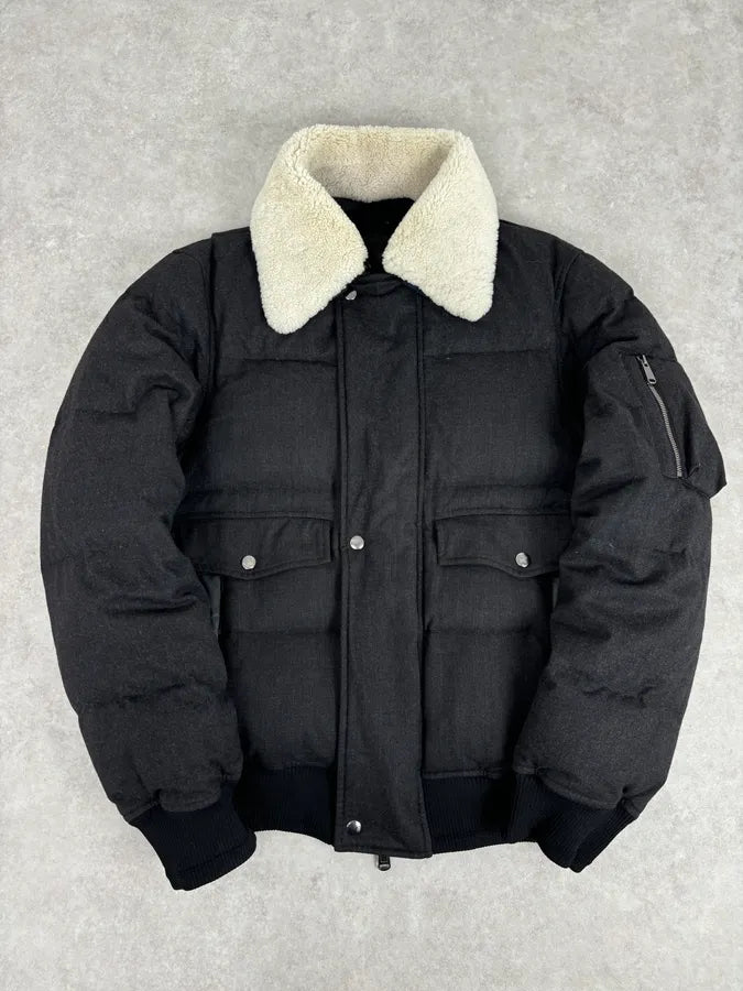 AW2010 Yves Saint Laurent Grey Wool Single-Breasted Fur Collar Jacket XuLcbTJ 0