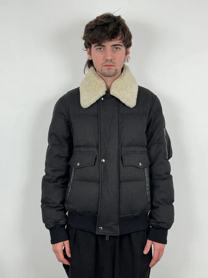 AW2010 Yves Saint Laurent Grey Wool Single-Breasted Fur Collar Jacket XuLcbTJ 1
