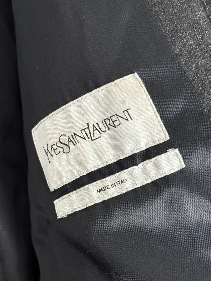 AW2010 Yves Saint Laurent Grey Wool Single-Breasted Fur Collar Jacket XuLcbTJ 10