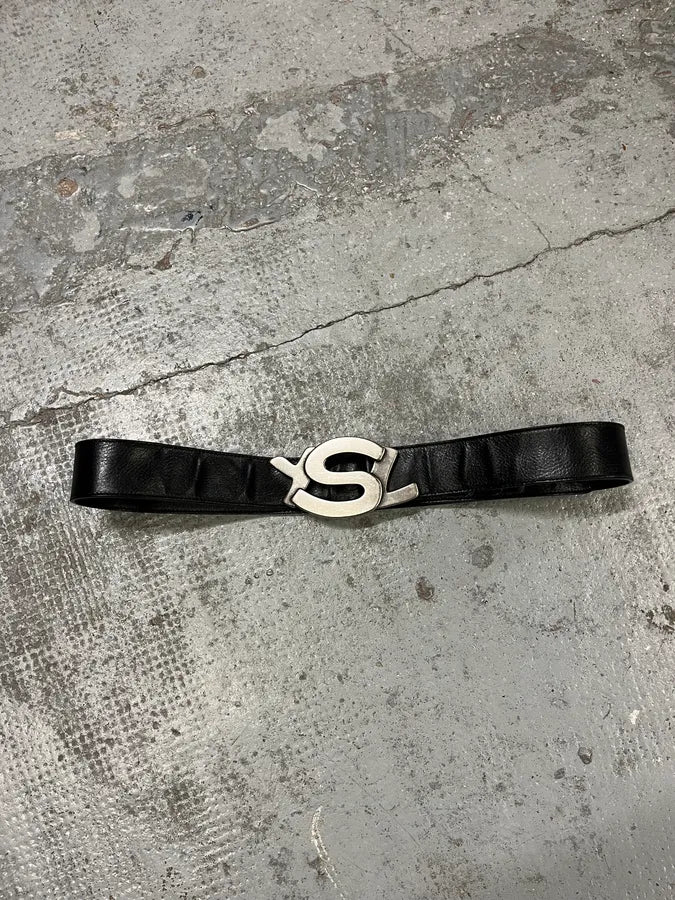 Yves Saint Laurent Grey Silver Buckle Black Leather Belt kFwBgYK 2