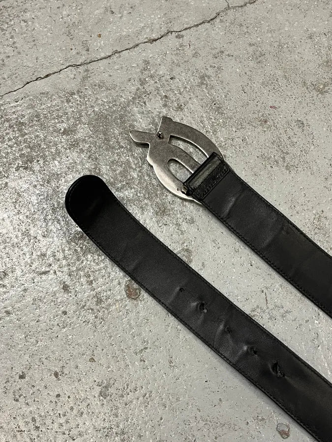 Yves Saint Laurent Grey Silver Buckle Black Leather Belt kFwBgYK 4