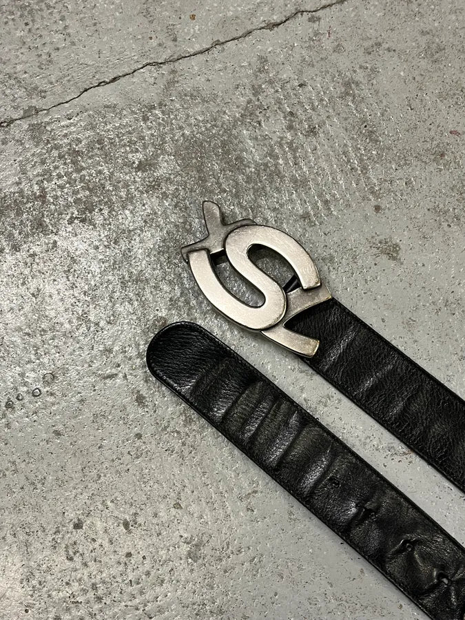 Yves Saint Laurent Grey Silver Buckle Black Leather Belt kFwBgYK 3
