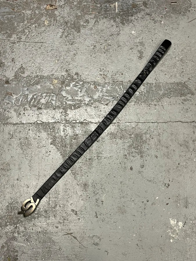 Yves Saint Laurent Grey Silver Buckle Black Leather Belt kFwBgYK 5