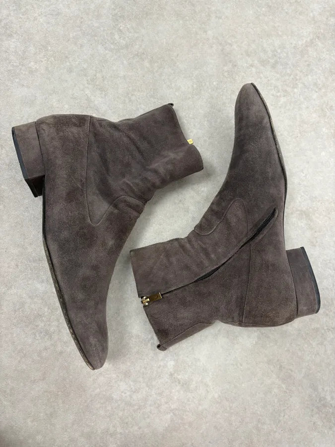 Yves Saint Laurent Grey Suede Ankle Boots aftmRra 7