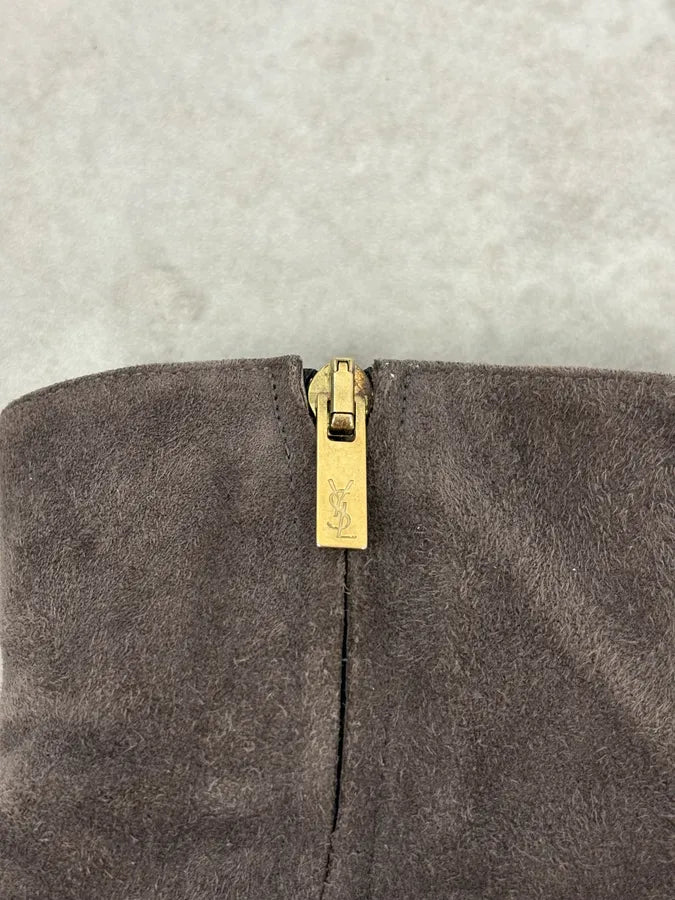 Yves Saint Laurent Grey Suede Ankle Boots aftmRra 9
