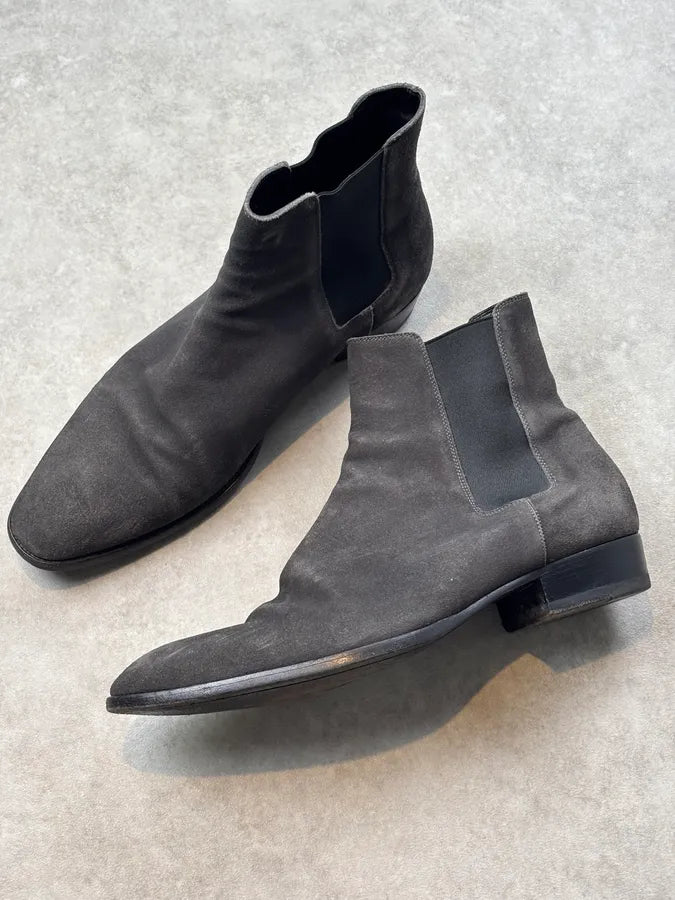 2010s Saint Laurent Grey Suede Wyatt Chelsea Boots DdcwkTj 6