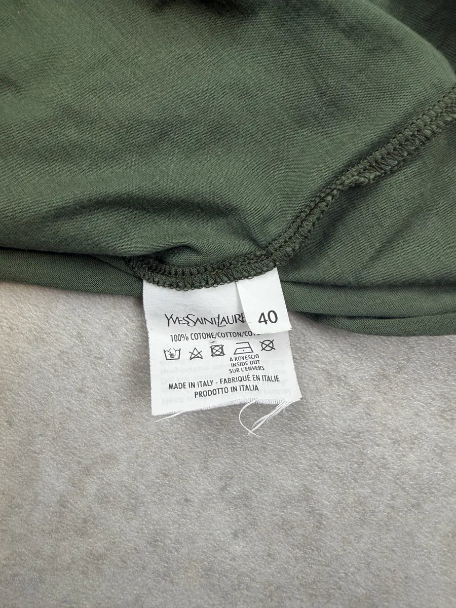 2000s Yves Saint Laurent Khaki Cotton Floral Ornamental T-Shirt hauYcyD 6