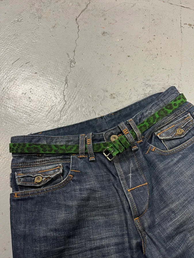 Yves Saint Laurent Leopard Dark Green Leather Belt cBkTmlg 2
