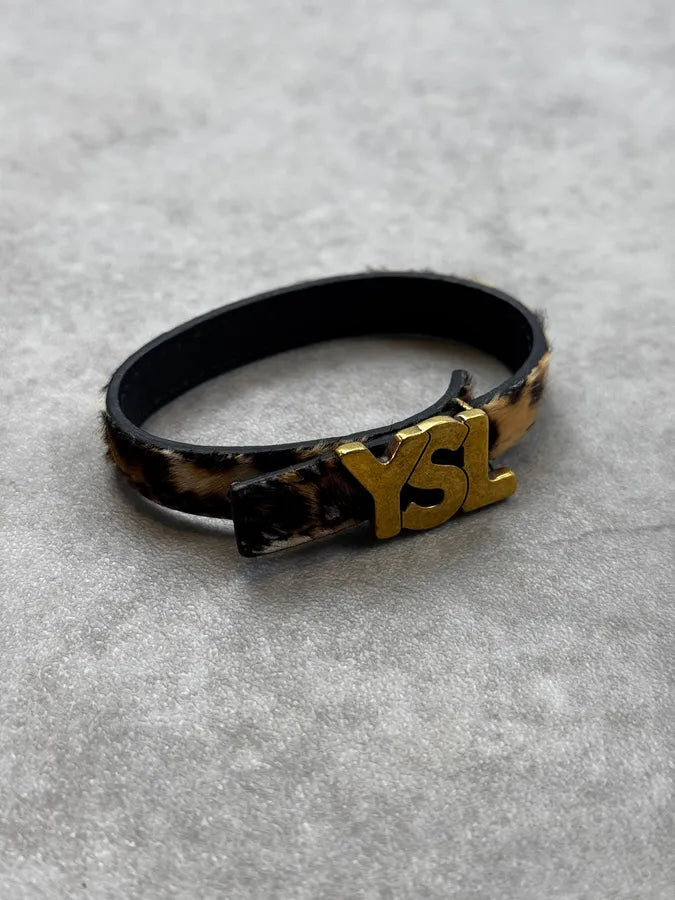 Yves Saint Laurent Leopard Pony Hair YSL Impact Logo Bracelet ueaAnhC 1