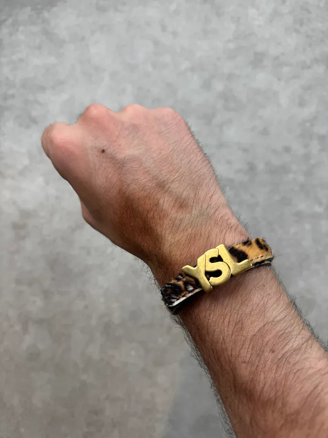 Yves Saint Laurent Leopard Pony Hair YSL Impact Logo Bracelet ueaAnhC 3