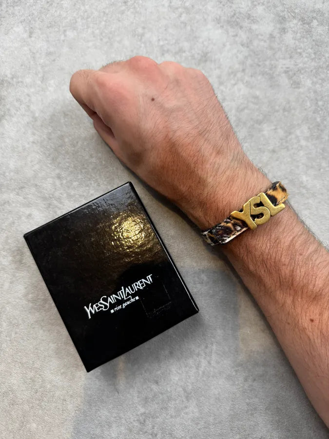 Yves Saint Laurent Leopard Pony Hair YSL Impact Logo Bracelet ueaAnhC 0