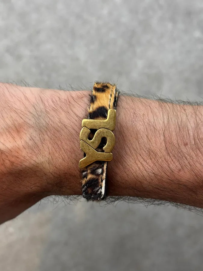 Yves Saint Laurent Leopard Pony Hair YSL Impact Logo Bracelet ueaAnhC 6