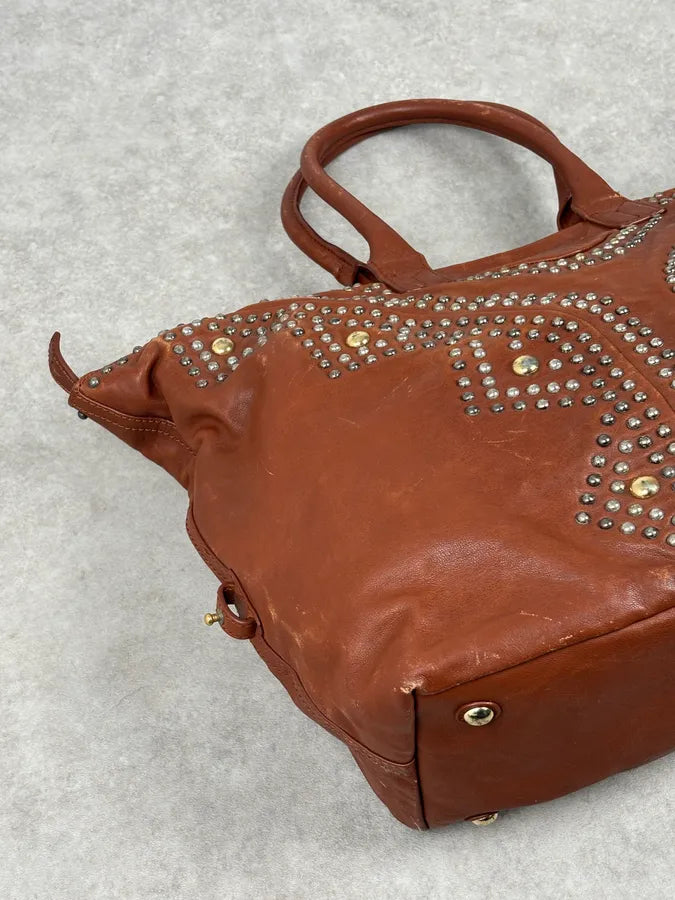 AW2008 Yves Saint Laurent Easy Brown Leather Studded Handle Bag RmEhxTN 9