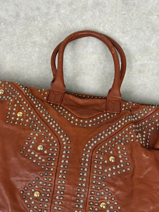 AW2008 Yves Saint Laurent Easy Brown Leather Studded Handle Bag RmEhxTN 6