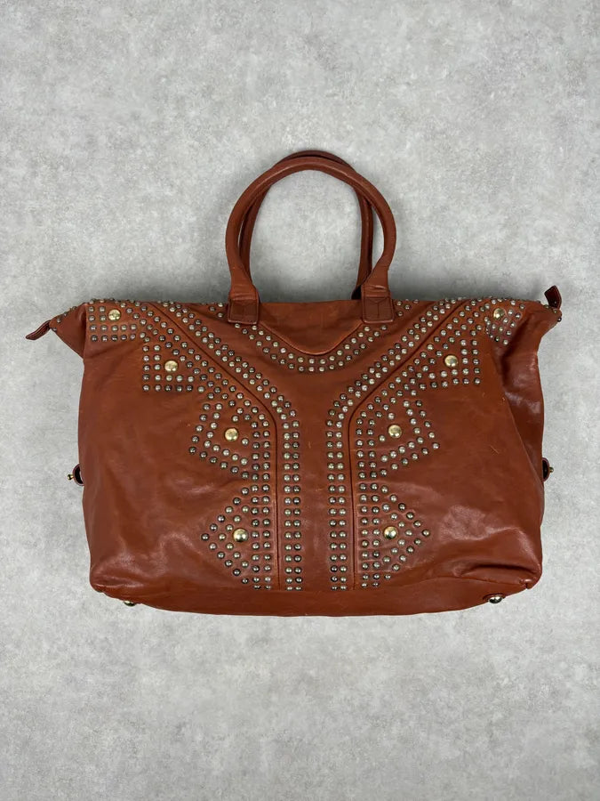 AW2008 Yves Saint Laurent Easy Brown Leather Studded Handle Bag RmEhxTN 5