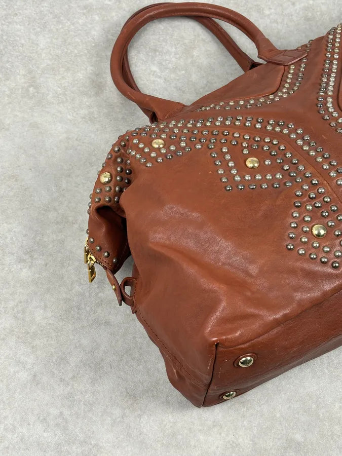 AW2008 Yves Saint Laurent Easy Brown Leather Studded Handle Bag RmEhxTN 10