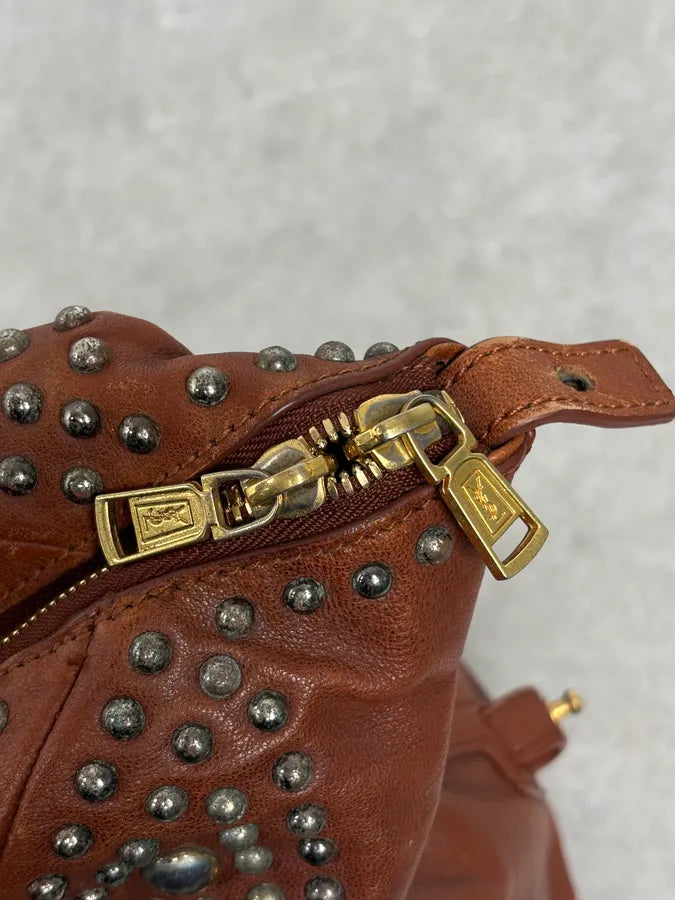 AW2008 Yves Saint Laurent Easy Brown Leather Studded Handle Bag RmEhxTN 11