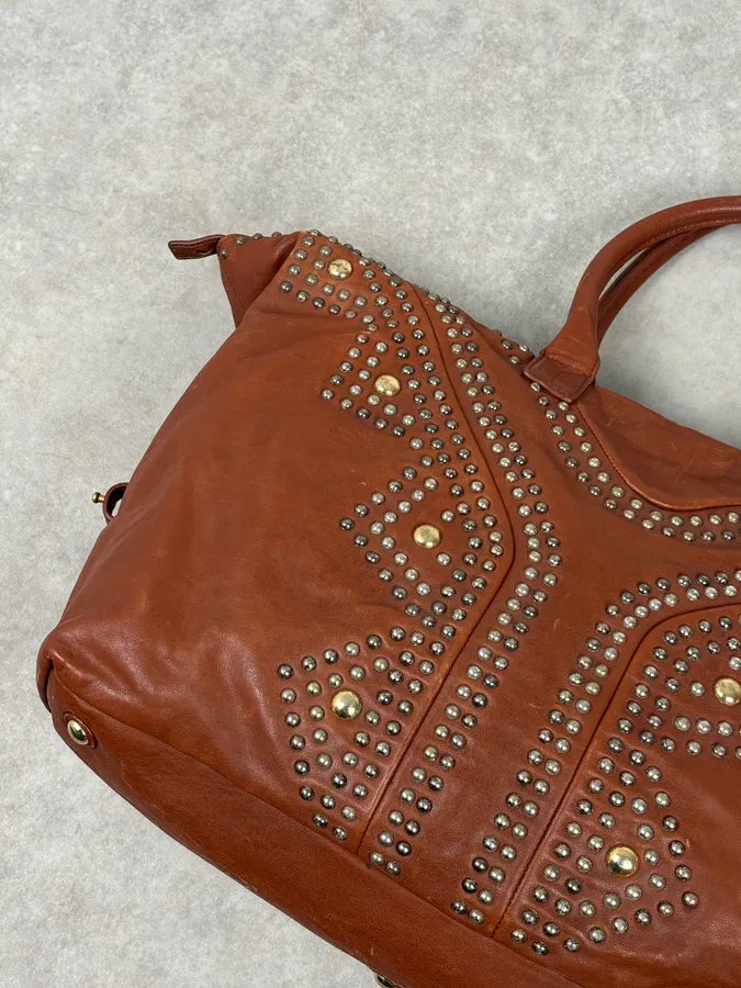AW2008 Yves Saint Laurent Easy Brown Leather Studded Handle Bag RmEhxTN 4