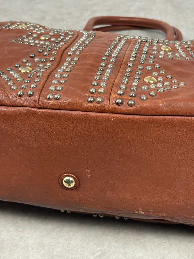AW2008 Yves Saint Laurent Easy Brown Leather Studded Handle Bag RmEhxTN 12