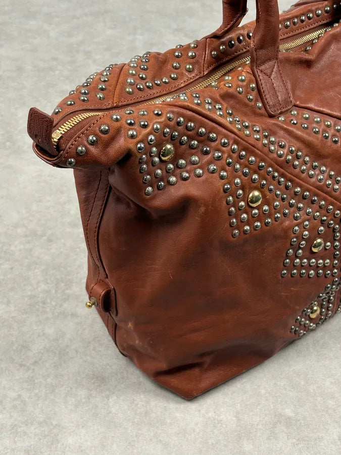 AW2008 Yves Saint Laurent Easy Brown Leather Studded Handle Bag RmEhxTN 7