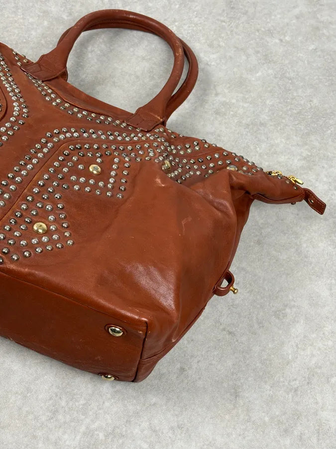 AW2008 Yves Saint Laurent Easy Brown Leather Studded Handle Bag RmEhxTN 13