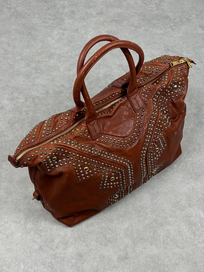 AW2008 Yves Saint Laurent Easy Brown Leather Studded Handle Bag RmEhxTN 1